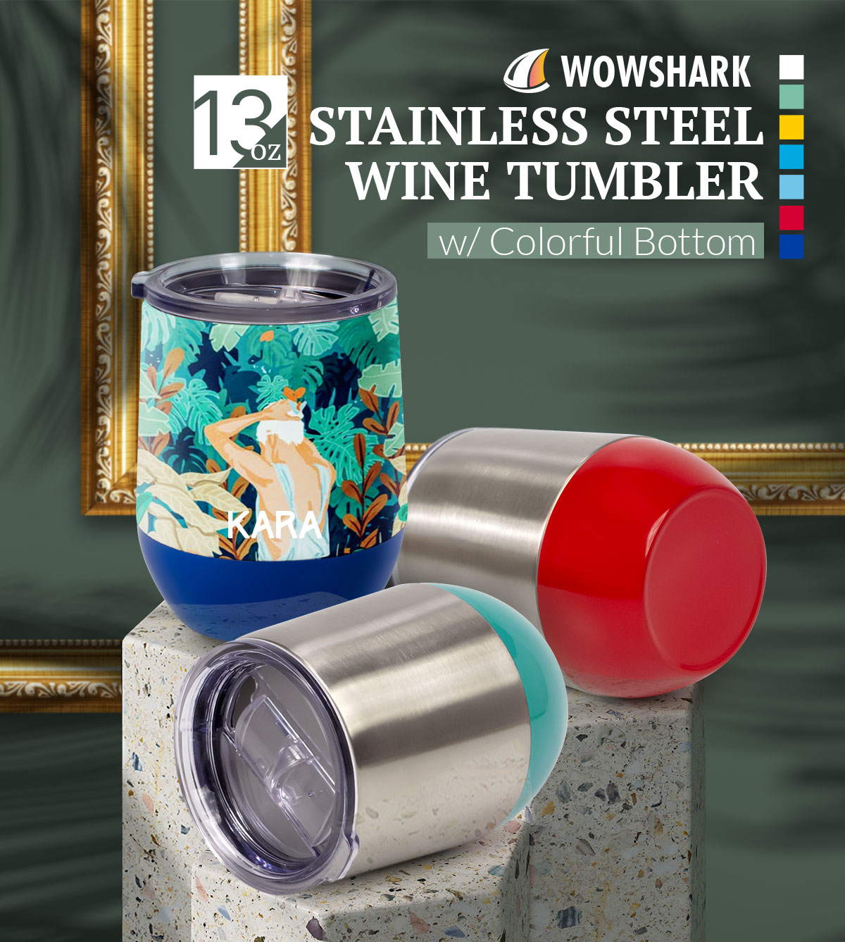 WOWSHARK NEW ARRIVALS! Stainless Steel Wine Tumbler w/ Colorful Bottom